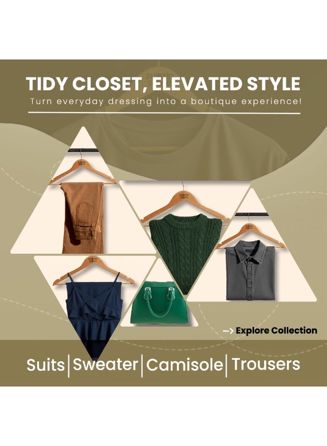 Pack of 20 High-Grade Wooden Hangers – Premium Smooth Finish, 360° Swivel Hook, Trouser Bar & Dress Notches – Natural Wood Luxury Suit, Coat & Clothes Hangers - Image 3