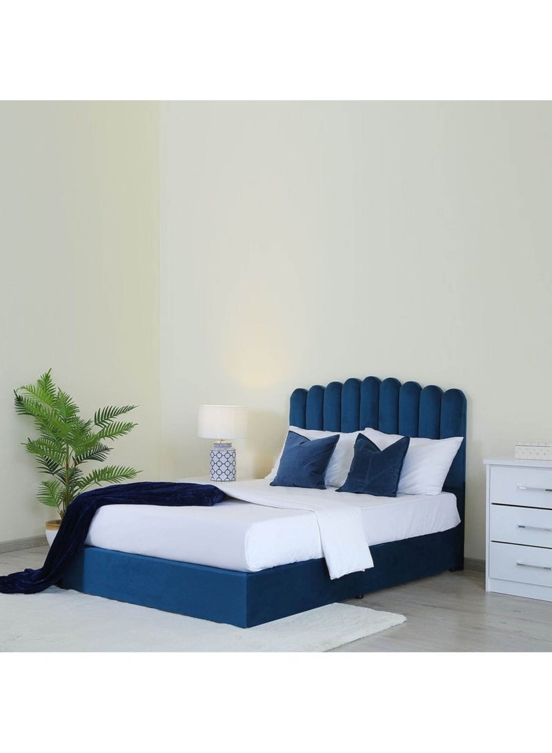 Karnak Almira Upholstered Velvet Bed Frame Bedroom Furniture Strong And Sturdy Modern Design Wooden Bed | Quiet & Comfortable Bed (EU - Double 140x200cm, Blue) - Image 1