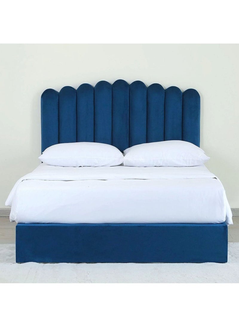 Karnak Almira Upholstered Velvet Bed Frame Bedroom Furniture Strong And Sturdy Modern Design Wooden Bed | Quiet & Comfortable Bed (EU - Double 140x200cm, Blue) - Image 2