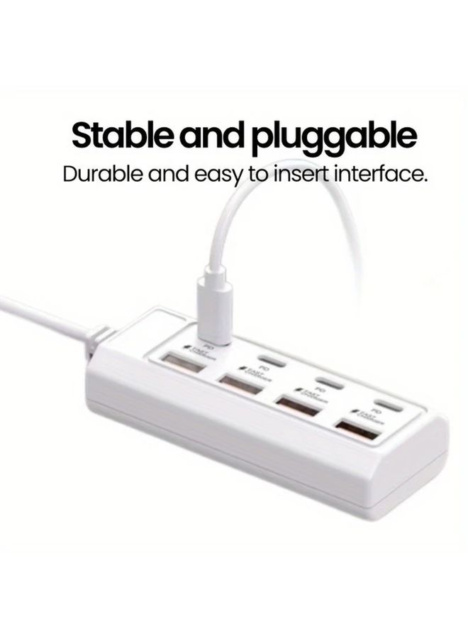 8 في 1 مهايئ USB C أبيض شاحن سريع بقدرة 25 واط 4 منافذ USB و 4 منافذ Type C للابتوب - Image 5