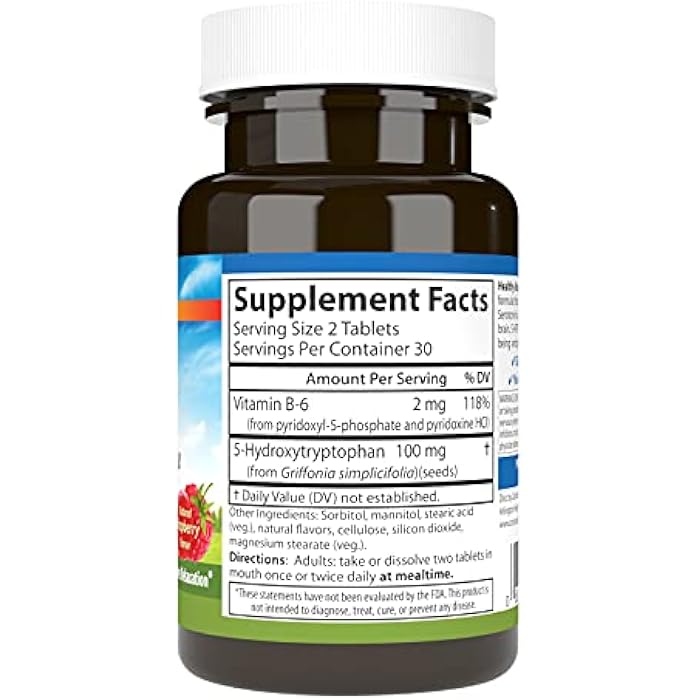 Carlson Healthy Mood 5-HTP Elite 100 mg with Vitamin B6 - Mood Support & Relaxation Supplement - Raspberry Chewable - 60 Tablets - Image 2