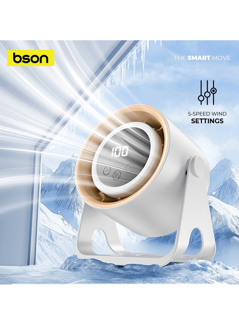 BSON Halo Breeze 2 in 1 Cooling Fan - Silent Air Circulator with Night Light, 5 Wind Speeds, LED Display, 360° Rotation, Wall Mounted & Hanging Style for Bedroom, Office, Home Use - Image 3