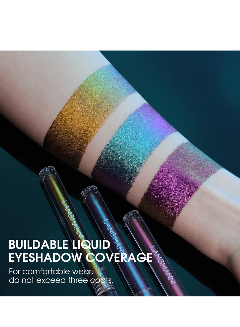 3 Pcs Multicolor Eyeshadow, 3 Color Metallic Liquid Chameleon Eyeshadow Multidimensional Eye Makeup Long Lasting Holographic Glitter Waterproof and Long Lasting Crease-Free Eyeshadow Makeup Gift Set - Image 2