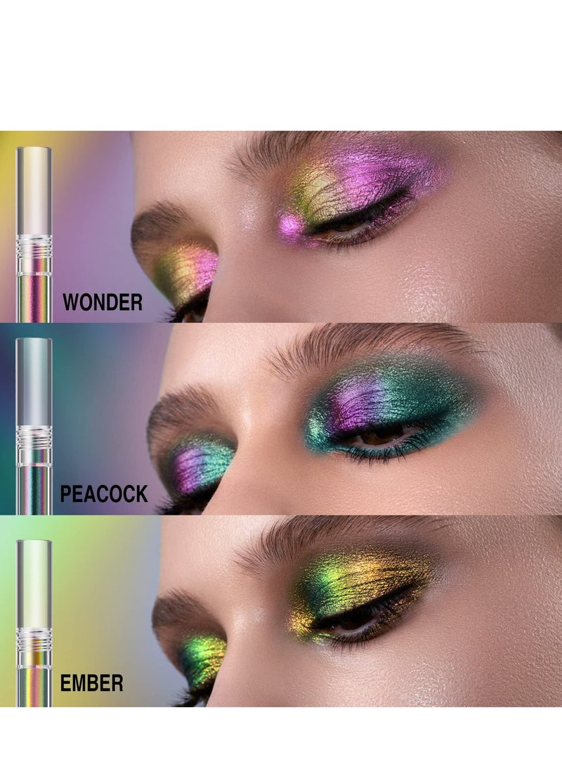 3 Pcs Multicolor Eyeshadow, 3 Color Metallic Liquid Chameleon Eyeshadow Multidimensional Eye Makeup Long Lasting Holographic Glitter Waterproof and Long Lasting Crease-Free Eyeshadow Makeup Gift Set - Image 4