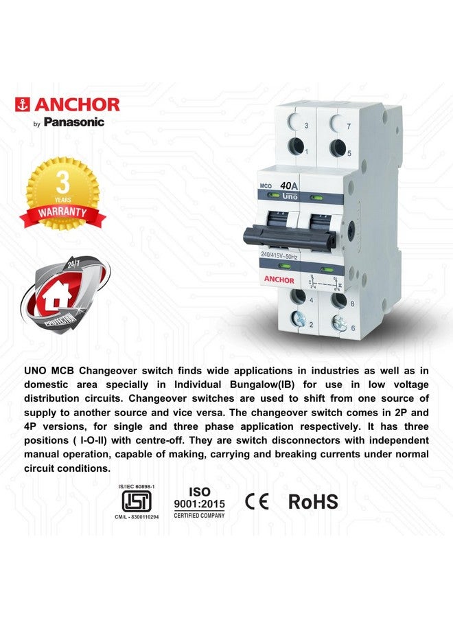 Anchor by Panasonic 98083 UNO Series 40 Ampere Dual Pole Change Over Switch Circuit Breaker Safe Reliable Protection (White) - Image 4