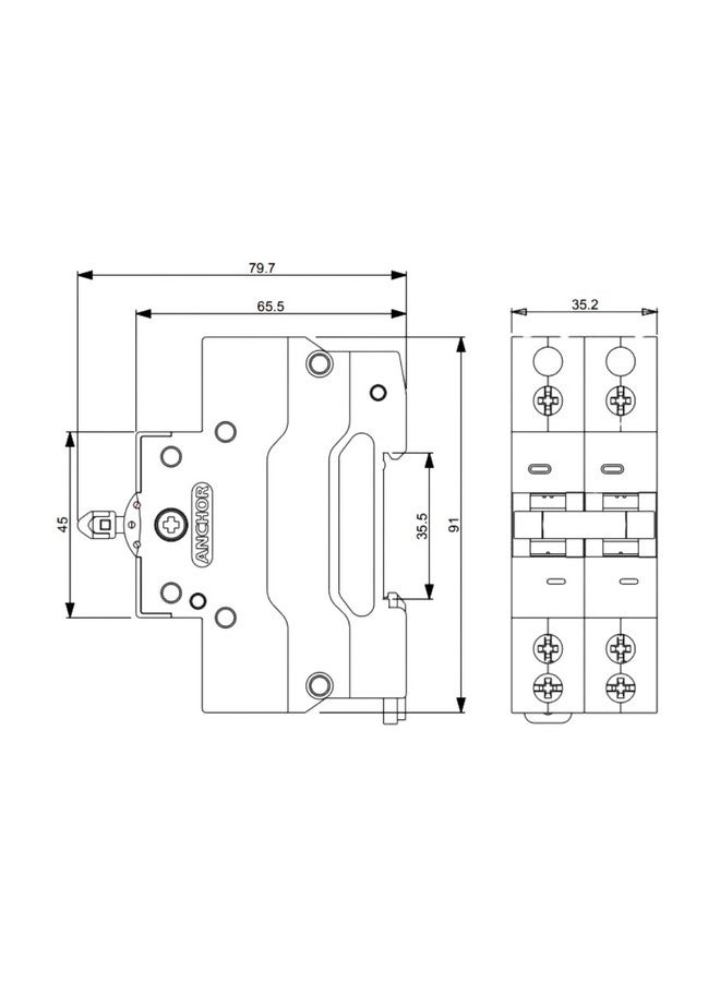 Anchor by Panasonic 98083 UNO Series 40 Ampere Dual Pole Change Over Switch Circuit Breaker Safe Reliable Protection (White) - Image 2
