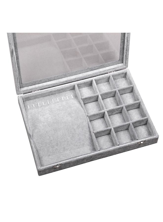 PADOM صينية مجوهرات بادوم، منظم مجوهرات متعدد الوظائف مع غطاء وقفل للخاتم والقرط والقرط والقلادة والسوار والساعة وصينية عرض مجوهرات مخملية ناعمة (مجموعة قلادات مكونة من 12 شبكة) - Image 4