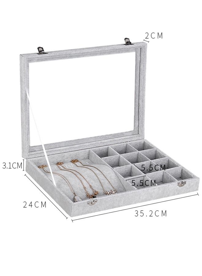 PADOM صينية مجوهرات بادوم، منظم مجوهرات متعدد الوظائف مع غطاء وقفل للخاتم والقرط والقرط والقلادة والسوار والساعة وصينية عرض مجوهرات مخملية ناعمة (مجموعة قلادات مكونة من 12 شبكة) - Image 2