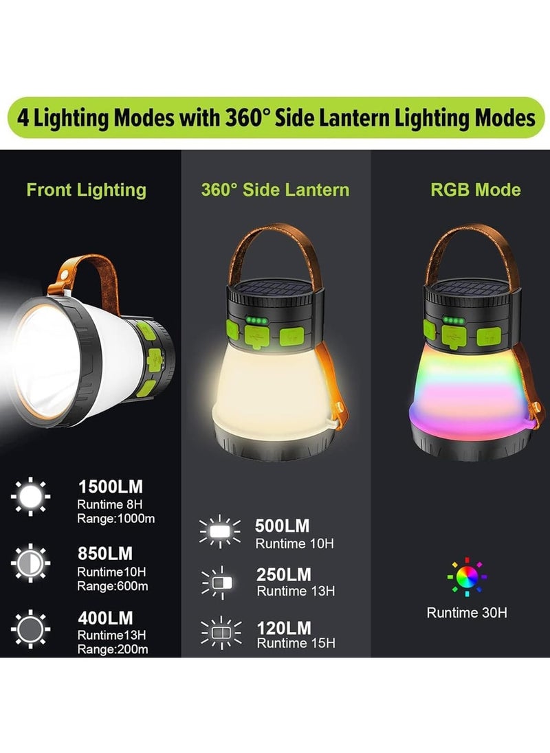 KASTWAVE - LED Camping Lantern, with Solar Panel Charging, 8 Light Modes Waterproof 7500mAh Power Bank, Portable with Hook Solar Tent Lamp, Camping Lantern, Rechargeable RGB Night Light for Hiking Outdoor - Image 1