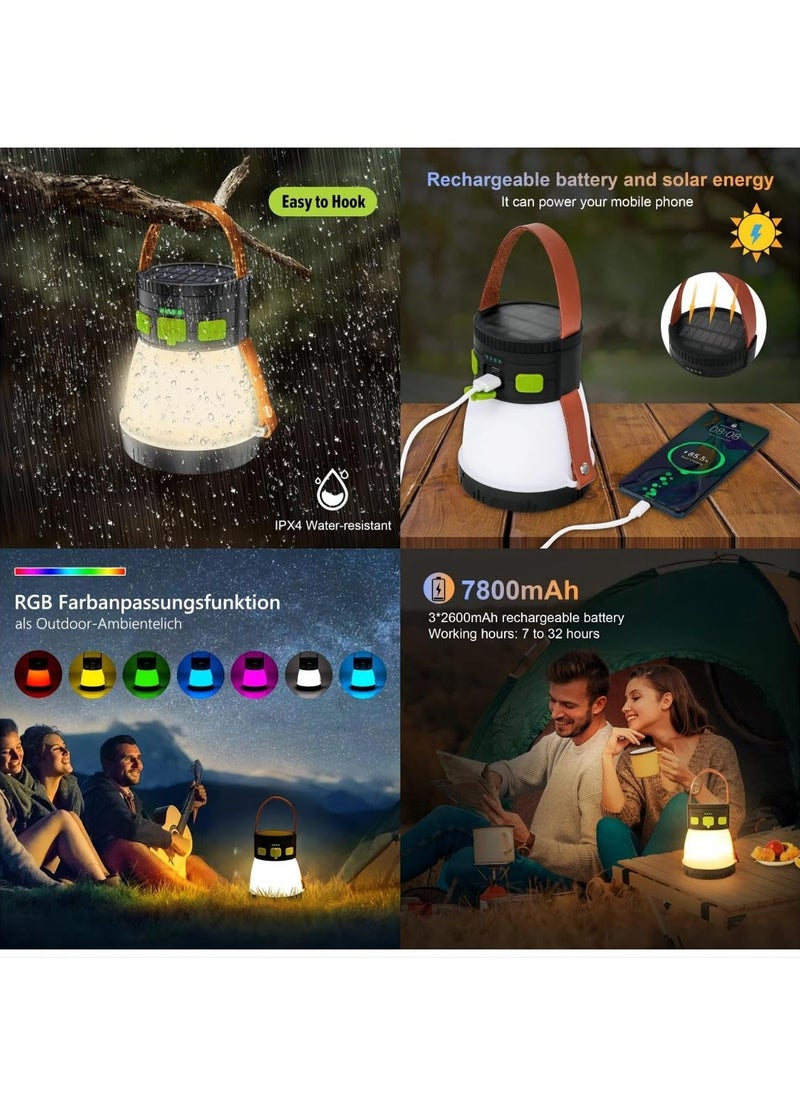 KASTWAVE - LED Camping Lantern, with Solar Panel Charging, 8 Light Modes Waterproof 7500mAh Power Bank, Portable with Hook Solar Tent Lamp, Camping Lantern, Rechargeable RGB Night Light for Hiking Outdoor - Image 1