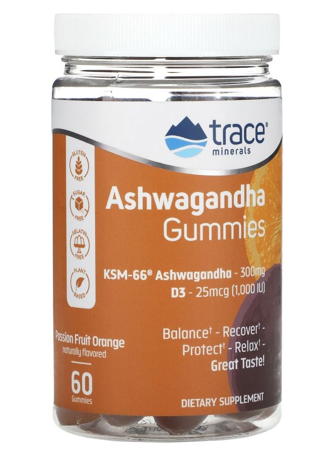 Trace Minerals Ashwagandha Gummies Passion Fruit Orange 60 Gummies