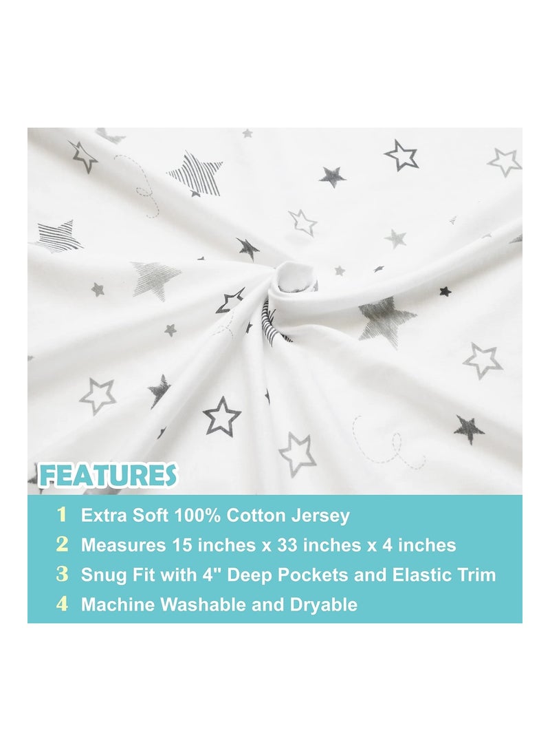 American Baby Company Fitted Bassinet Sheet Printed 100% Natural Cotton Jersey Knit Super Stars Soft Breathable - Image 2