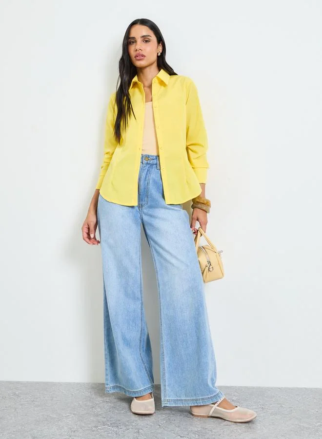 تايك تو Yellow Long Sleeve Button-Up Shirt