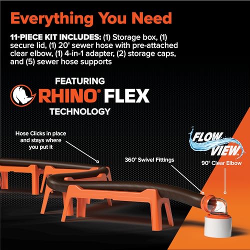Camco Rhino Ultimate 20' RV Sewer Hose Kit — All-in-One Sewer Hose Solution — 11-Piece Combo Kit Includes Storage Box for Nesting Support & Camper Organization (43075) - Image 3