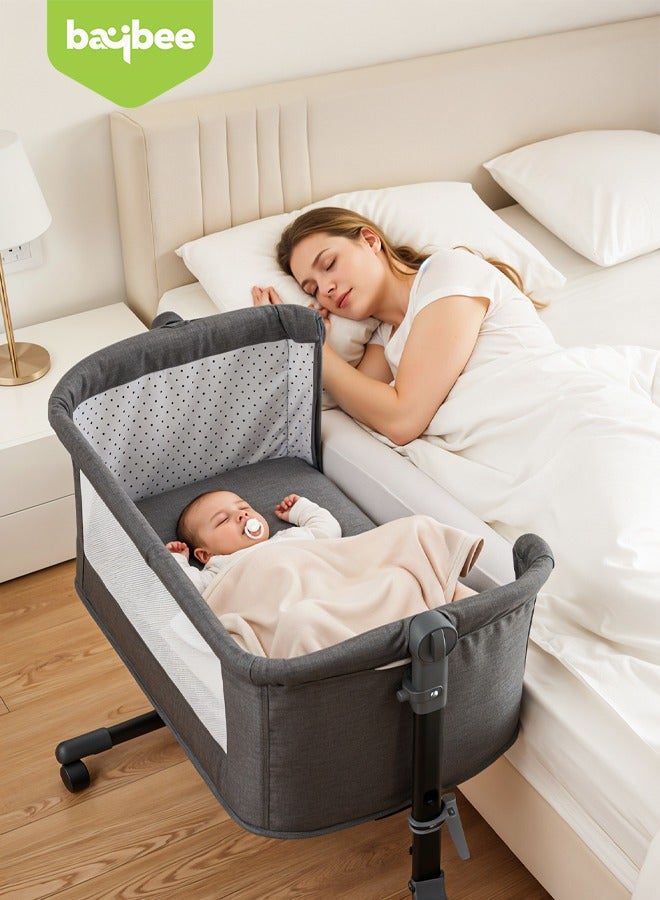 Baybee Premium Baby Bedside Crib Cradle With Height Adjustable Baby Bed with Mattress, Baby Cradle Foldable Bassinet Sleeper Detachable Mosquito Net, Portable Travel Baby Crib for Infant/Newborn-Grey - Image 2