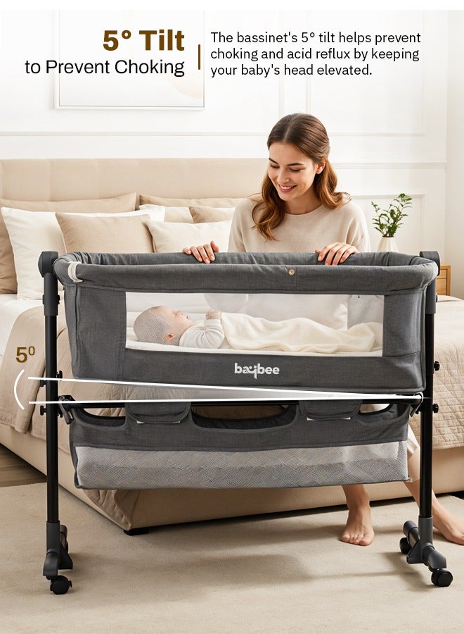 Baybee Premium Baby Bedside Crib Cradle With Height Adjustable Baby Bed with Mattress, Baby Cradle Foldable Bassinet Sleeper Detachable Mosquito Net, Portable Travel Baby Crib for Infant/Newborn-Grey - Image 3