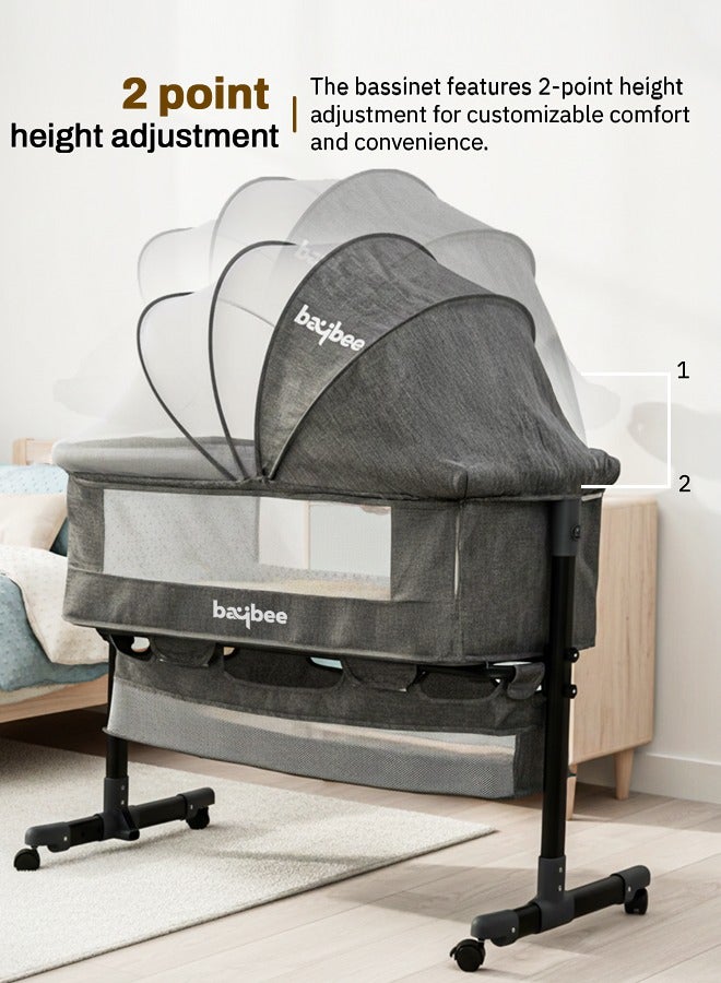Baybee Premium Baby Bedside Crib Cradle With Height Adjustable Baby Bed with Mattress, Baby Cradle Foldable Bassinet Sleeper Detachable Mosquito Net, Portable Travel Baby Crib for Infant/Newborn-Grey - Image 5