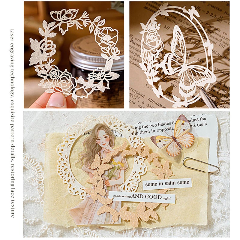 Maxleaf 60PCS Flower Cut Outs Border Card, Love Heart Butterfly Leaf Lace Star Hollow Out Frames Scrapbook Decorative Paper Card for DIY Arts Crafts Album Planner Junk Journals - Image 5