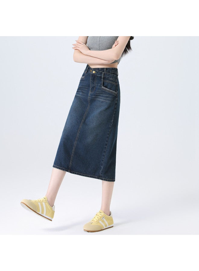 EPTISON تنورة جينز ريترو صيفية للنساء بتصميم A-line عالي الجودة، خصر عالي، شق، بطول ميدي - Image 4