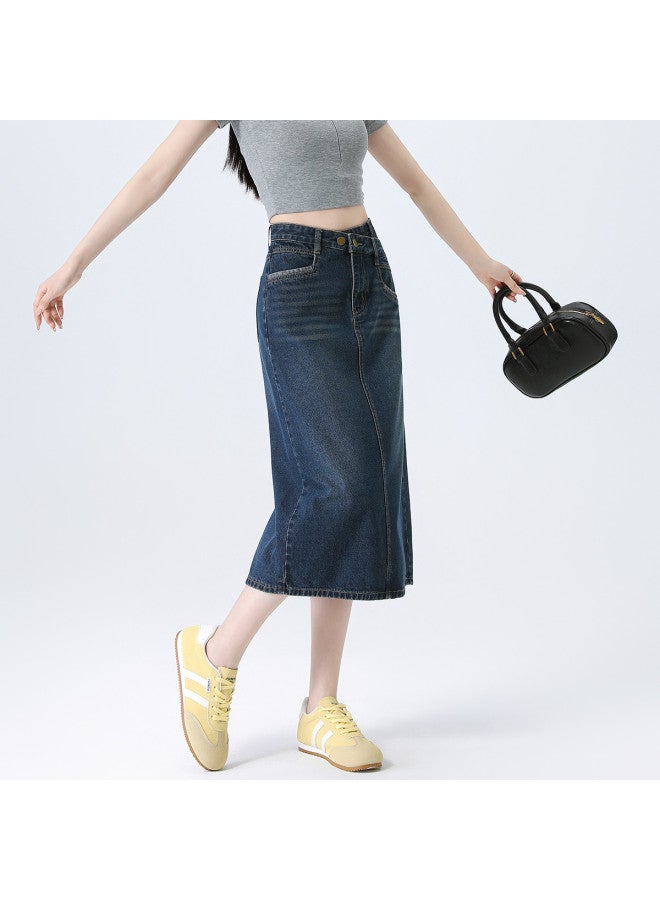 EPTISON تنورة جينز ريترو صيفية للنساء بتصميم A-line عالي الجودة، خصر عالي، شق، بطول ميدي - Image 2