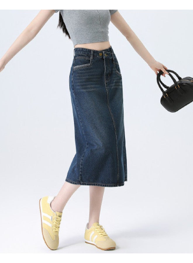 EPTISON تنورة جينز ريترو صيفية للنساء بتصميم A-line عالي الجودة، خصر عالي، شق، بطول ميدي - Image 1