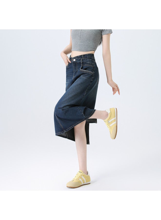 EPTISON تنورة جينز ريترو صيفية للنساء بتصميم A-line عالي الجودة، خصر عالي، شق، بطول ميدي - Image 5