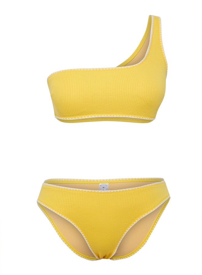 trendyol Yellow One Shoulder Embroidered Textured Regular Bikini Set  - Image 5