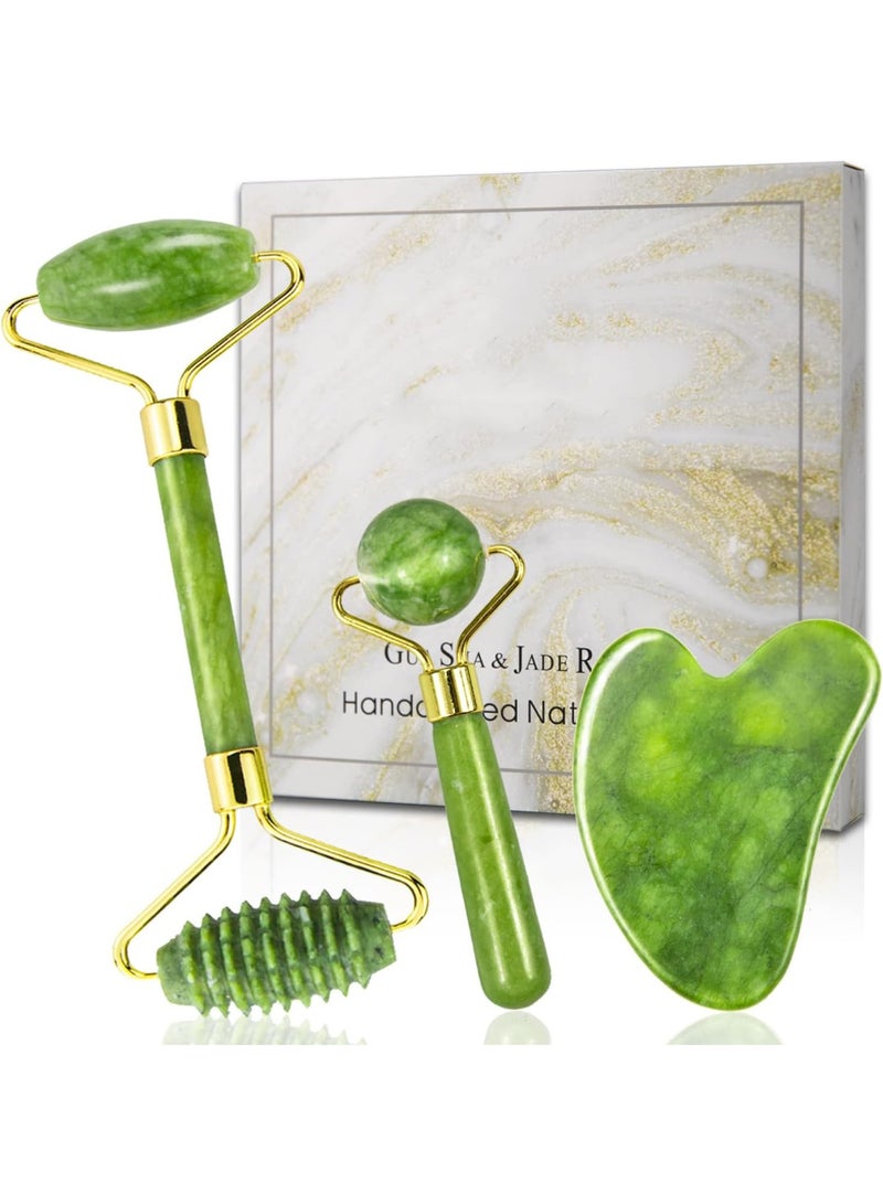  حياة القمر1 (مجموعة هدايا من 3 قطع) أداة تدليك الوجه بالياقوت وأداة كشط الوجه، أداة تجميل وعناية بالبشرة طبيعية مضادة للشيخوخة من الياقوت، تعيد برودة بشرة الوجه وتخفف الوزن وتشد البشرة، مثالية كهدية أو هدية عيد ميلاد. - Image 1