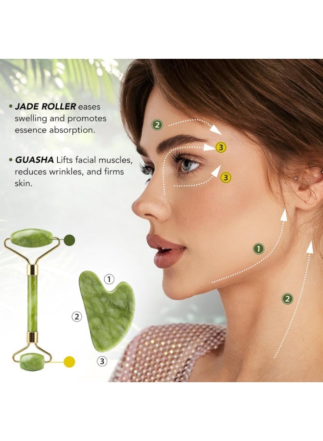  حياة القمر1 (مجموعة هدايا من 3 قطع) أداة تدليك الوجه بالياقوت وأداة كشط الوجه، أداة تجميل وعناية بالبشرة طبيعية مضادة للشيخوخة من الياقوت، تعيد برودة بشرة الوجه وتخفف الوزن وتشد البشرة، مثالية كهدية أو هدية عيد ميلاد. - Image 3