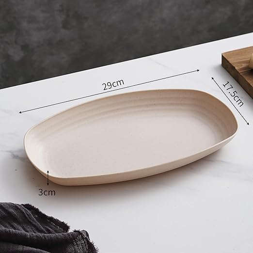 Takositio Wheat Straw Serving Plate Dinnerware Dishes Set for Kitchen Salad Plates Set Rectangular Dessert Plates for Sushi, Appetizer, Cake Microwave & Oven Safe (Beige, Pack of 2) - Image 2