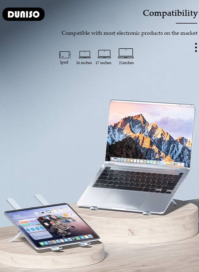 DUNISO Laptop Stand with Fan, Portable Collapsible Laptop Cooling Pad, Adjustable Notebook Stand with Fan Light, Ergonomic Foldable Laptop Holder Riser, Aluminum Laptop Base for Working, Gaming - Image 3