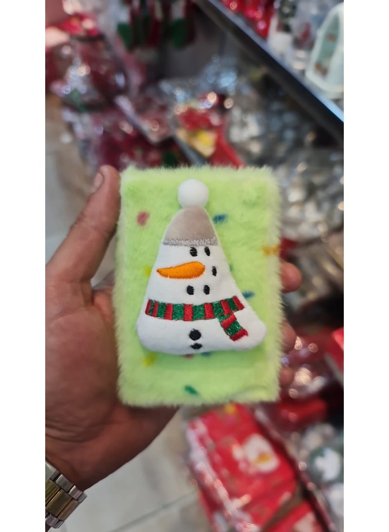 Green Plush Cover Journal with Snowman Embroidery - Festive Design