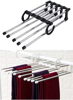 Multifunctional Pants Rack Hanger 1 Pack Pants Racks for Hanging Pants, 5 in 1 Adjustable Pant Rack Towel Shelves Closet Organizer Stainless Steel Wardrobe Magic Trouser Hangers Space Saving (Black)