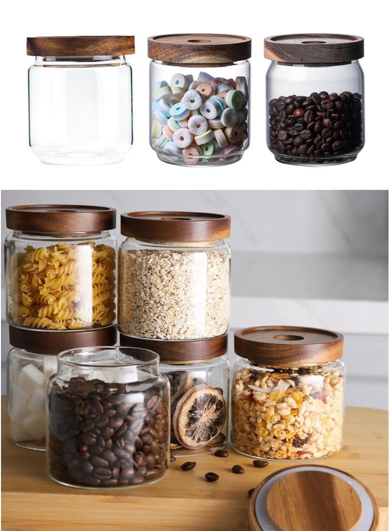 VUCATIN 3Pcs 500ml Glass Storage Jar with Wooden Lid Airtight Fresh-keeping Storage Container for Coffee, Tea, Grains - Image 1