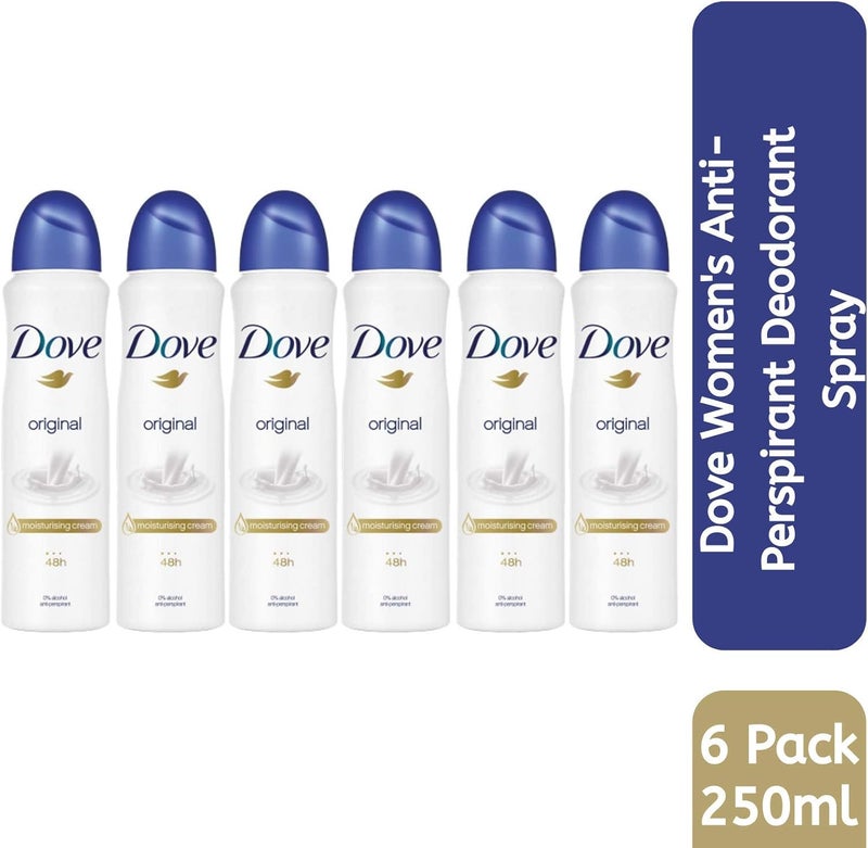 دوف بخاخ مزيل العرق الأصلي من دوف، ٢٥٠ مل، عبوة من ٦ قطع | حماية طويلة الأمد من العرق والرائحة | عناية ناعمة وناعمة تحت الإبطين - Image 2