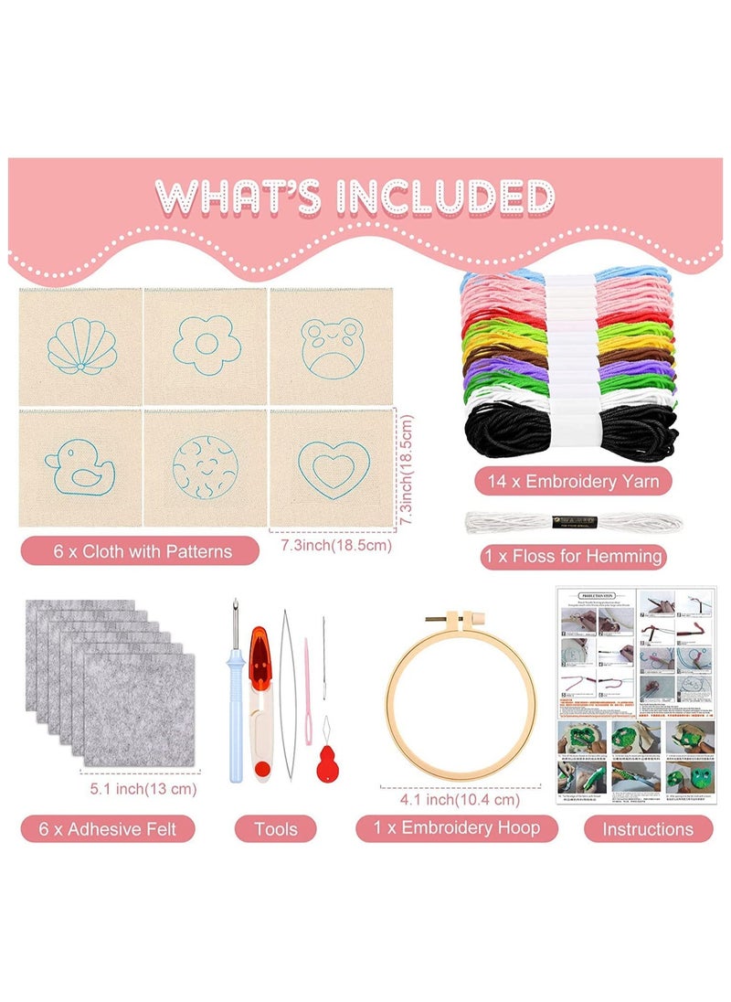 punch needle coasters kit 20 pcs includes 6 cloth with pattern yarn 6 adhesive felts 5 hand tools wooden embroidery hoop and instruction for adults kids beginners starter mug tufted rug making set