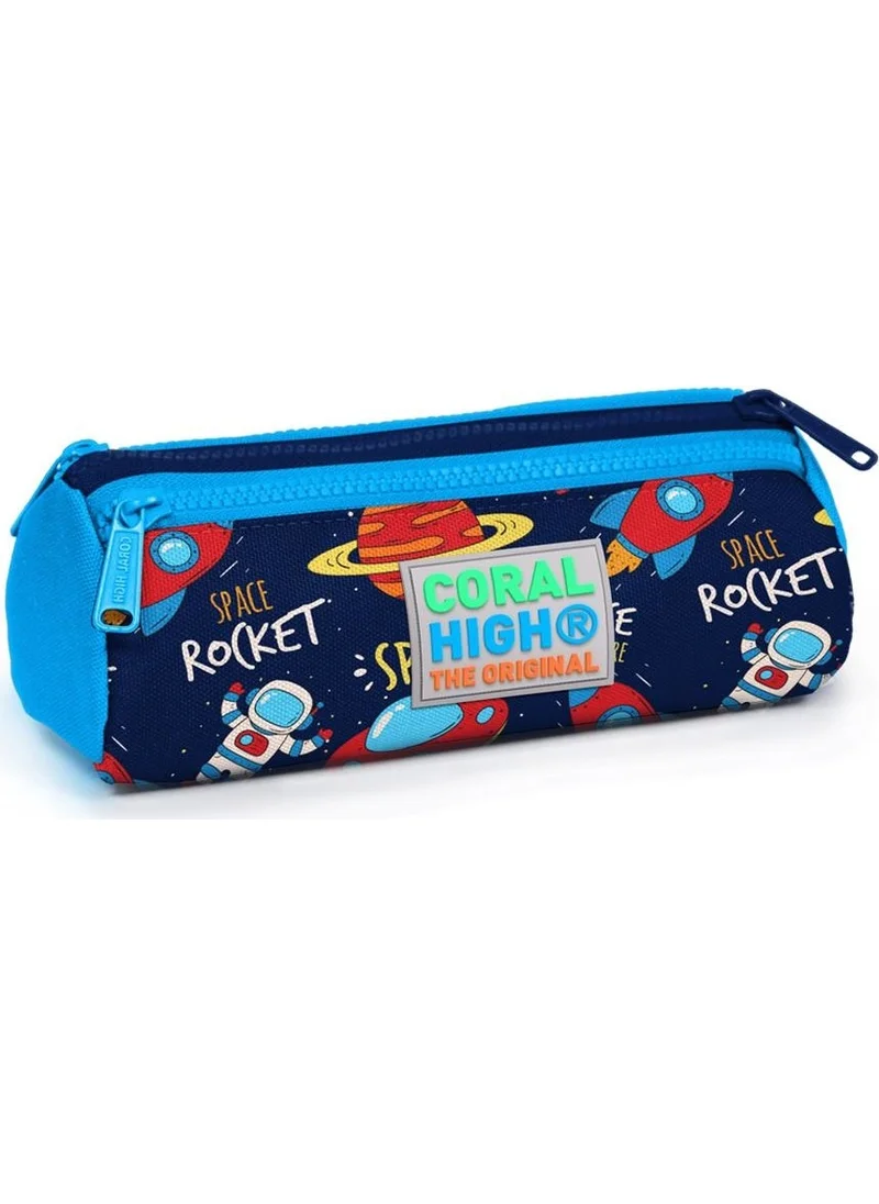 CORAL HIGH Kids Navy Blue Space Pattern Three Compartment Pencil Bag 22320