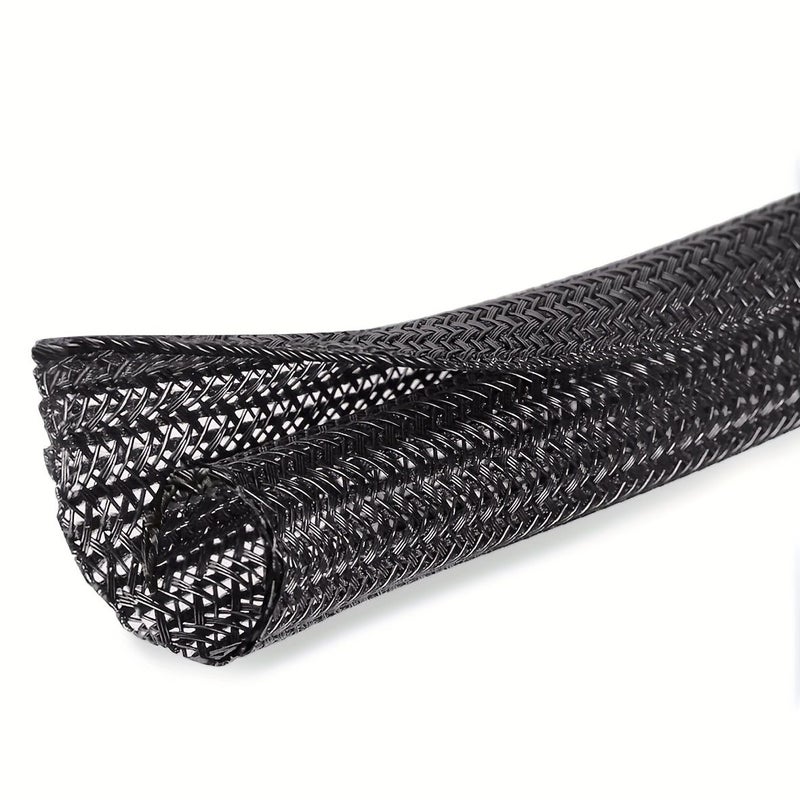 غطاء كابل مضفر بطول 748.03 بوصة، قطر داخلي 6 مم، واقي للأسلاك لكابلات USB والطاقة والصوت والفيديو، حماية من عض القطط، تنظيم الأسلاك باللون الأسود، خارجي متين عالي الجودة. - Image 1