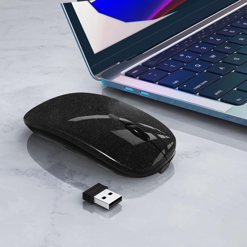 WREANU Wireless Bluetooth Mouse Rechargeable Laptop Mice Silent Slim Use(Bluetooth5.2 and Portable 2.4GHz USB Receiver)Dual Mode Computer Mouse for Laptop/iPad/Tablet/Apple/Computer/Mac(Bright Black) - Image 2