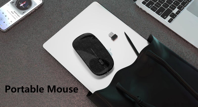 WREANU Wireless Bluetooth Mouse Rechargeable Laptop Mice Silent Slim Use(Bluetooth5.2 and Portable 2.4GHz USB Receiver)Dual Mode Computer Mouse for Laptop/iPad/Tablet/Apple/Computer/Mac(Bright Black) - Image 4