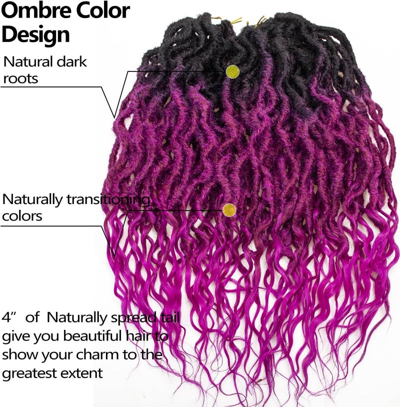 SuyiIRL Faux Locs Crochet Hair For Black Women Soft Locs 24 Inch Goddess Crochet Hair Curly Ends Dreadlocks Boho Style Synthetic Braiding Hair Extensions (24 Inch, 6 Packs 72 Strands,1b/Purple) - Image 3
