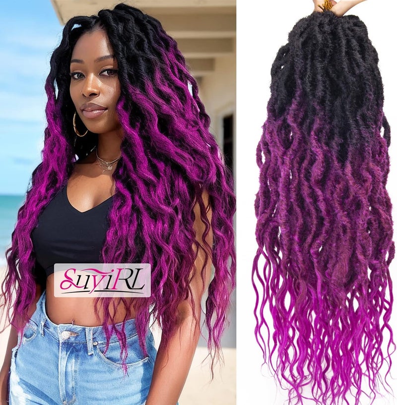 SuyiIRL Faux Locs Crochet Hair For Black Women Soft Locs 24 Inch Goddess Crochet Hair Curly Ends Dreadlocks Boho Style Synthetic Braiding Hair Extensions (24 Inch, 6 Packs 72 Strands,1b/Purple) - Image 1