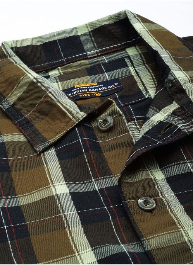 The Indian Garage Co Men Regular Fit Checkered Full Sleeves Cutaway Collar Casual Over Shirt  - Image 4