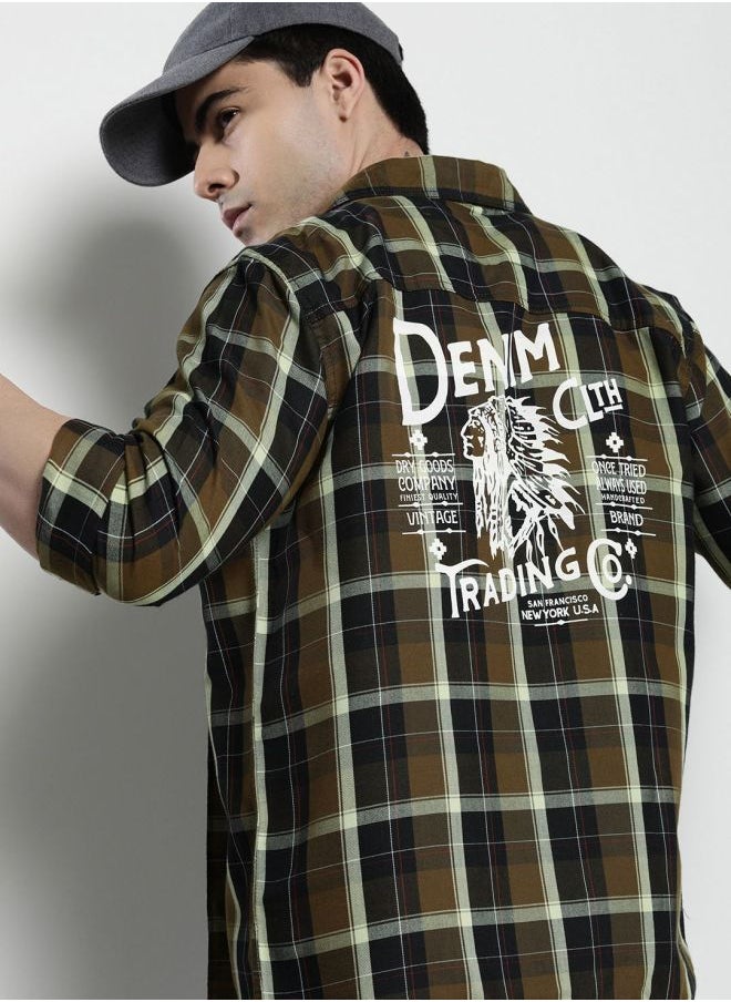 The Indian Garage Co Men Regular Fit Checkered Full Sleeves Cutaway Collar Casual Over Shirt  - Image 1