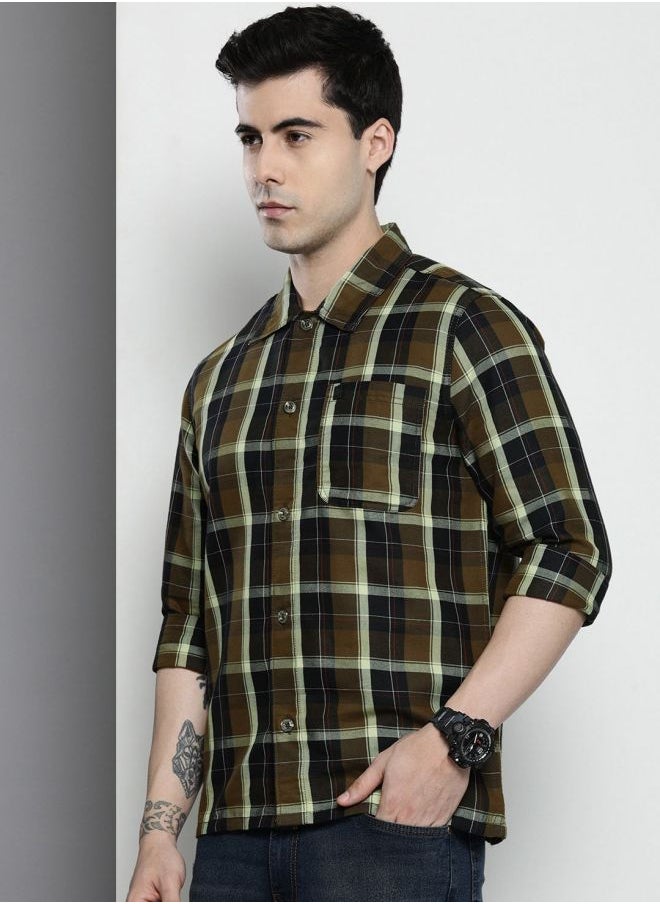 The Indian Garage Co Men Regular Fit Checkered Full Sleeves Cutaway Collar Casual Over Shirt  - Image 3