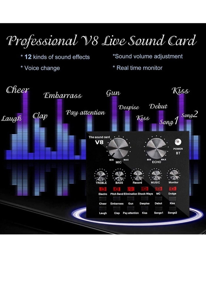 ELTRAZONE Microphone,Live Sound Card & BM800 Suspension Microphone Kit Broadcasting Recording Condenser Microphone Set Intelligent Volume Audio Mixer Sound Card for Computer PC Live Sound - Image 4