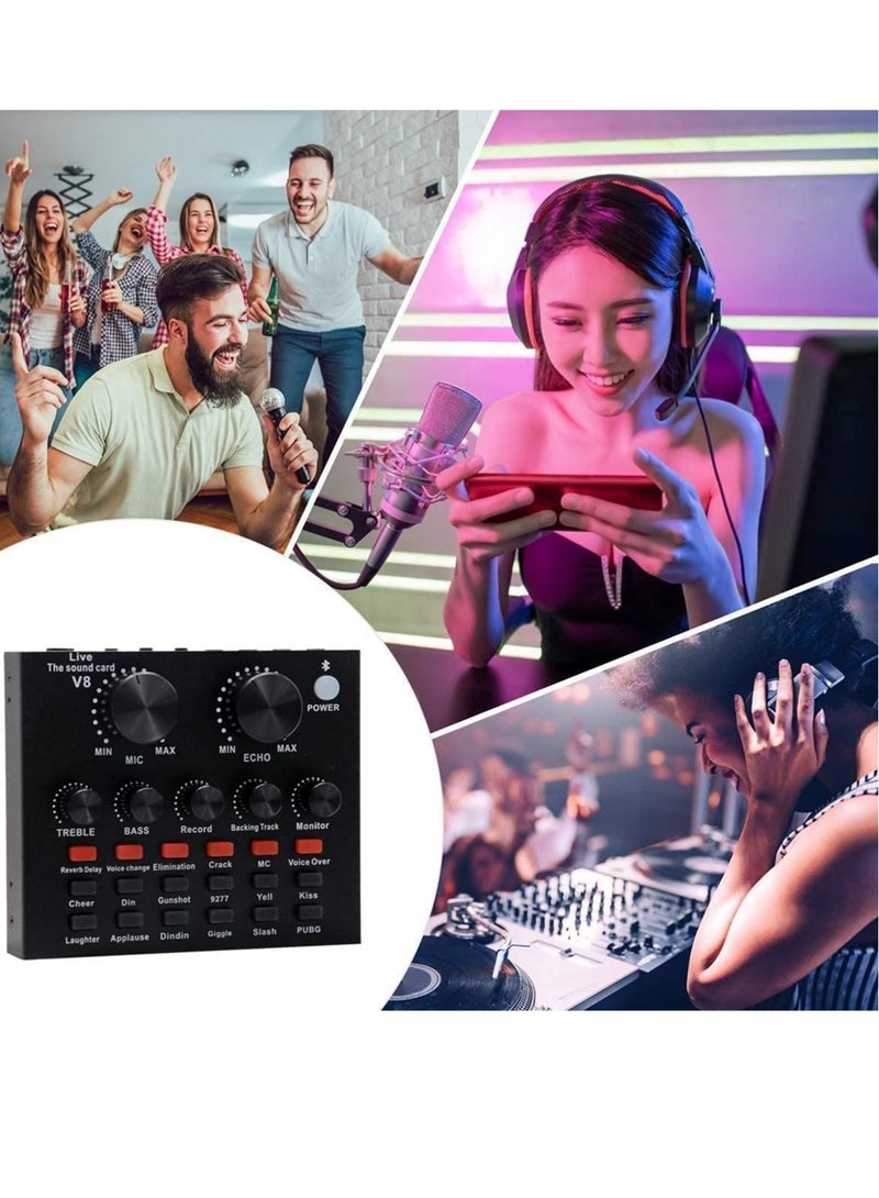 ELTRAZONE Microphone,Live Sound Card & BM800 Suspension Microphone Kit Broadcasting Recording Condenser Microphone Set Intelligent Volume Audio Mixer Sound Card for Computer PC Live Sound - Image 2