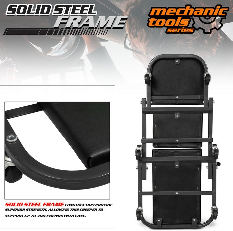 M-AUTO Foldable Z Creeper 2-in-1 Rolling Folding Car Creeper & Seat, 36" Adjustable Roller Garage Chair - Image 5