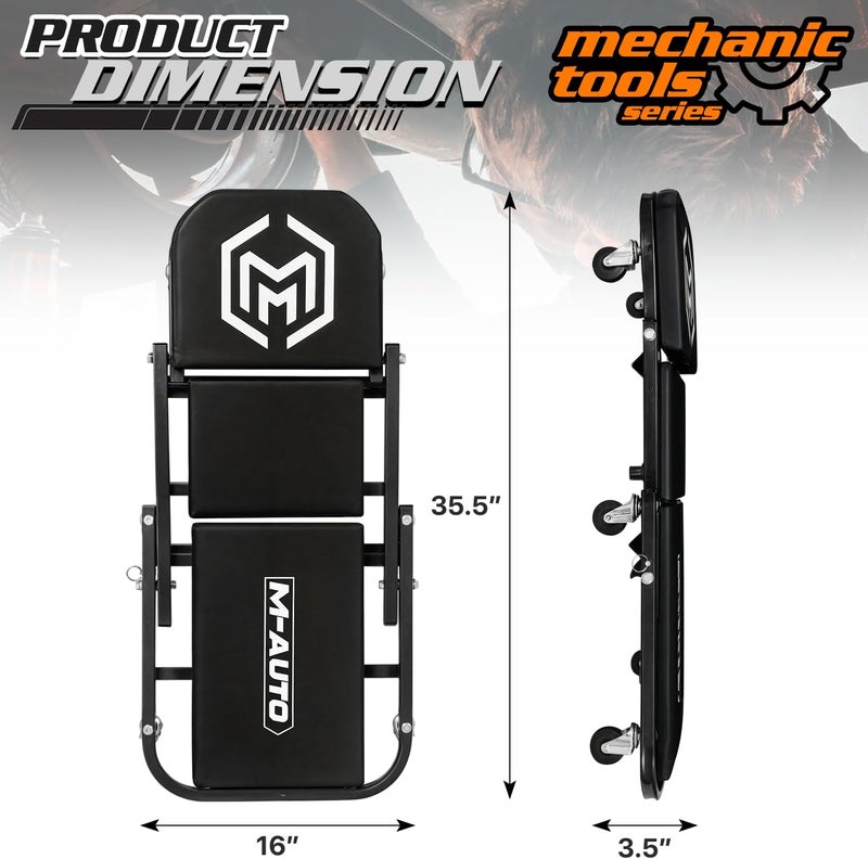 M-AUTO Foldable Z Creeper 2-in-1 Rolling Folding Car Creeper & Seat, 36" Adjustable Roller Garage Chair - Image 2