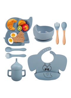 iMissiu Silicone Baby Feeding Set, 9 Piece Baby Led Weaning Supplies, Baby Toddler Bib Cup Divided Plate and Bowl Self Feeding Spoons Dish Set, Baby Eating Utensils, Toddler Feeding Supplies  - Image 1